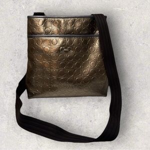 Salvatore Ferragamo Gancini Embossed Metallic Brown Messenger Bag Crossbody
